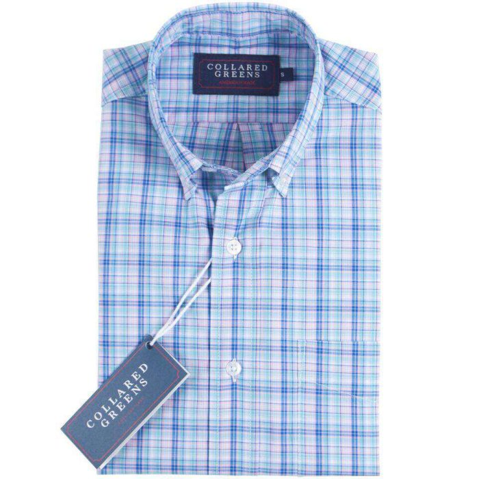 The Ashe Button Down in Blue, Teal and Pink by Collared Greens