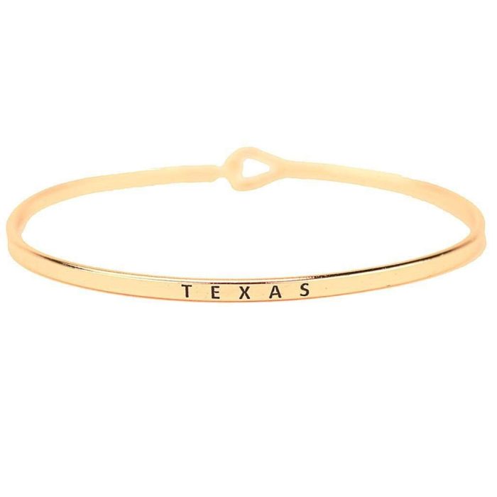 Texas Engraved Brass Hook Bracelet in Gold by Country Club Prep