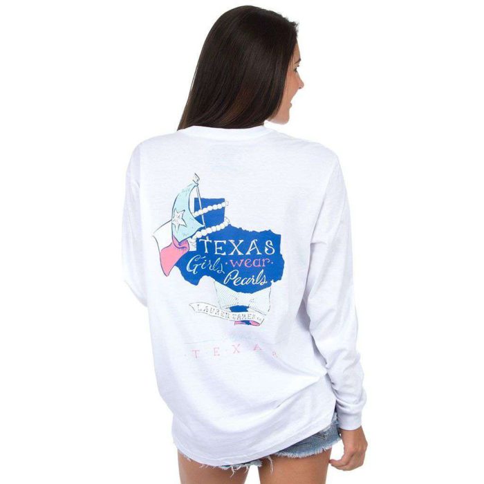 Texas Girls Wear Pearls Long Sleeve Tee in White by Lauren James