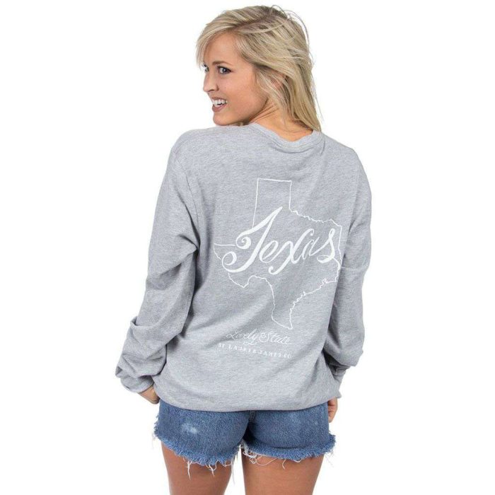 Texas Line Art Long Sleeve Tee in Heather Grey by Lauren James