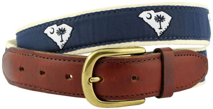 SC Traditional Leather Tab Belt in Blue Ribbon with White Canvas Backing by State Traditions