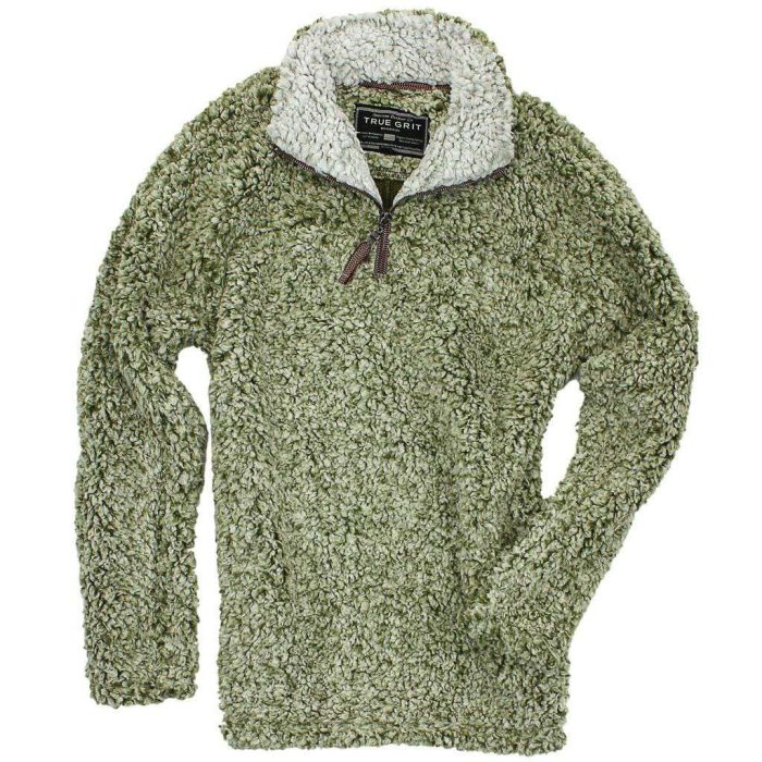 The Original Frosty Tipped Pile 1/2 Zip Pullover in Green by True Grit
