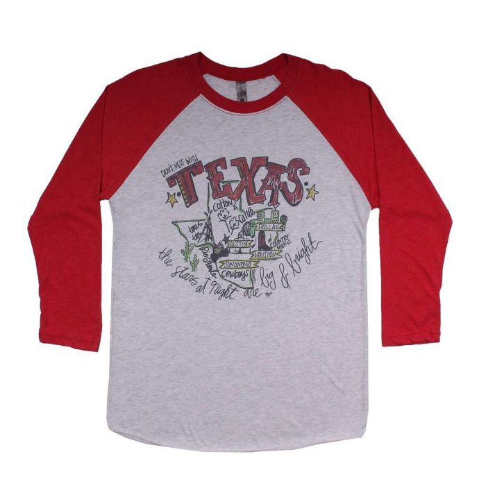 Texas Roadmap Raglan Tee Shirt in Red by Southern Roots