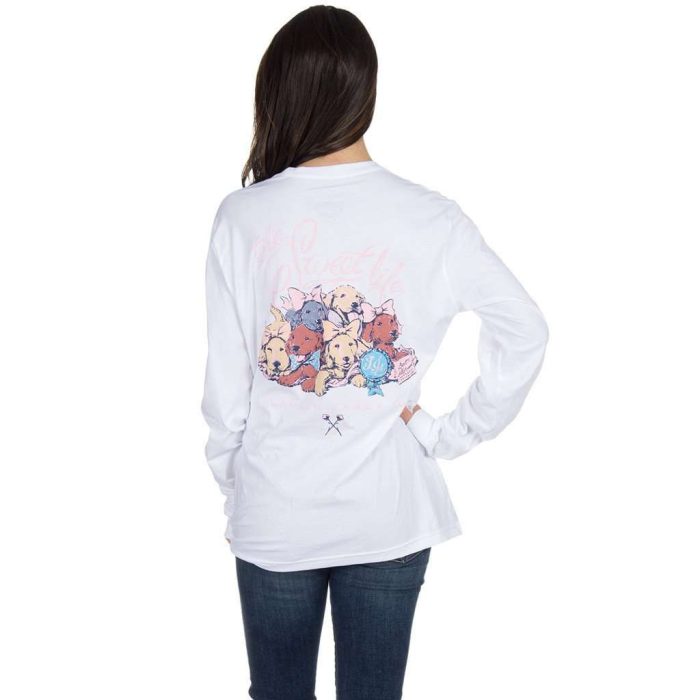 The Sweet Life Puppies Long Sleeve Tee in White by Lauren James