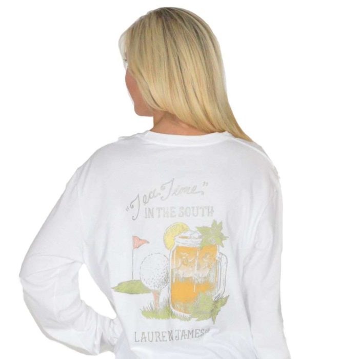 Tea Time Long Sleeve Tee in White by Lauren James