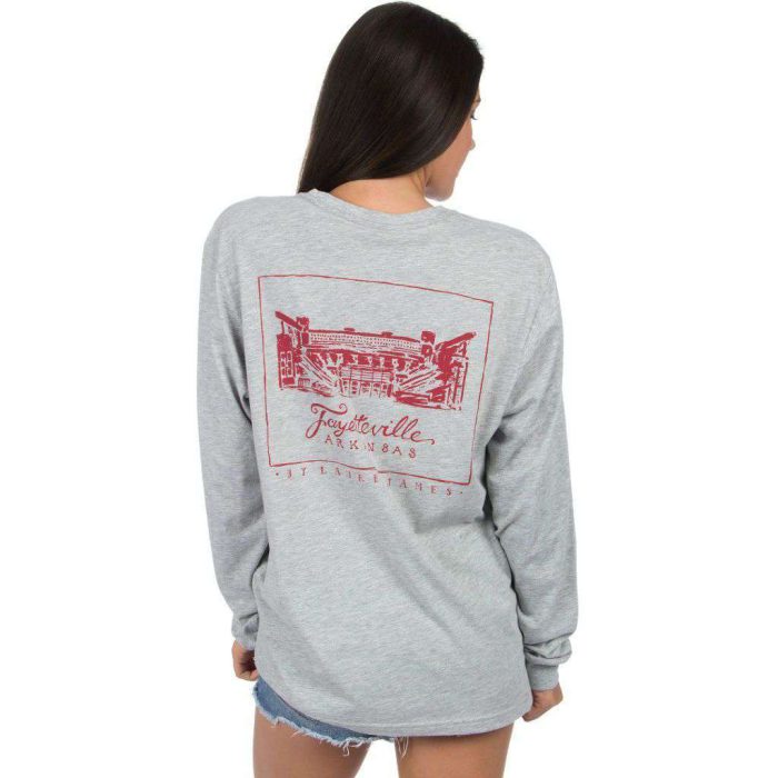 University of Arkansas Long Sleeve Stadium Tee in Heather Grey by Lauren James