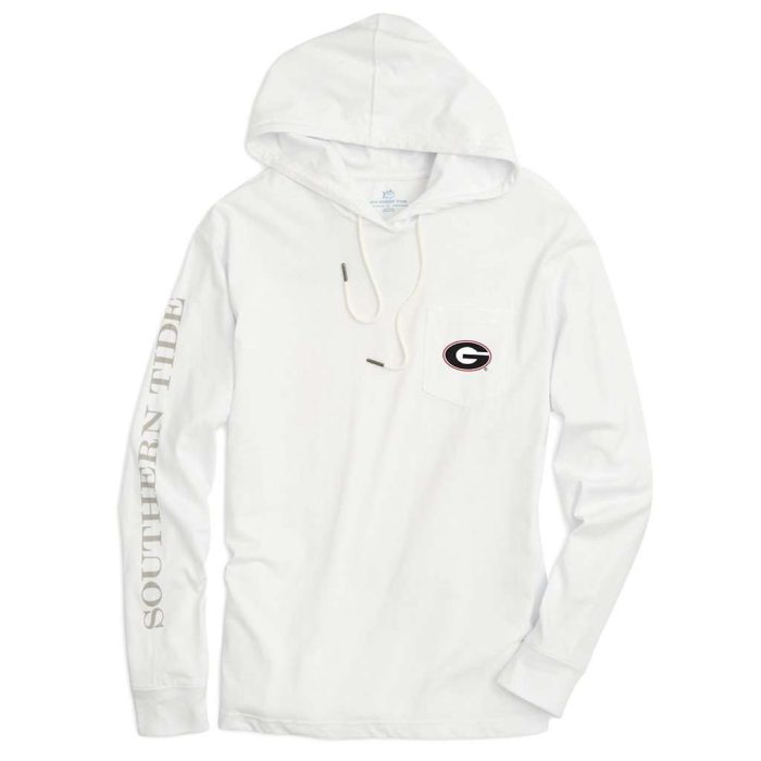 University of Georgia Long Sleeve Gameday Hoodie Tee in White by Southern Tide