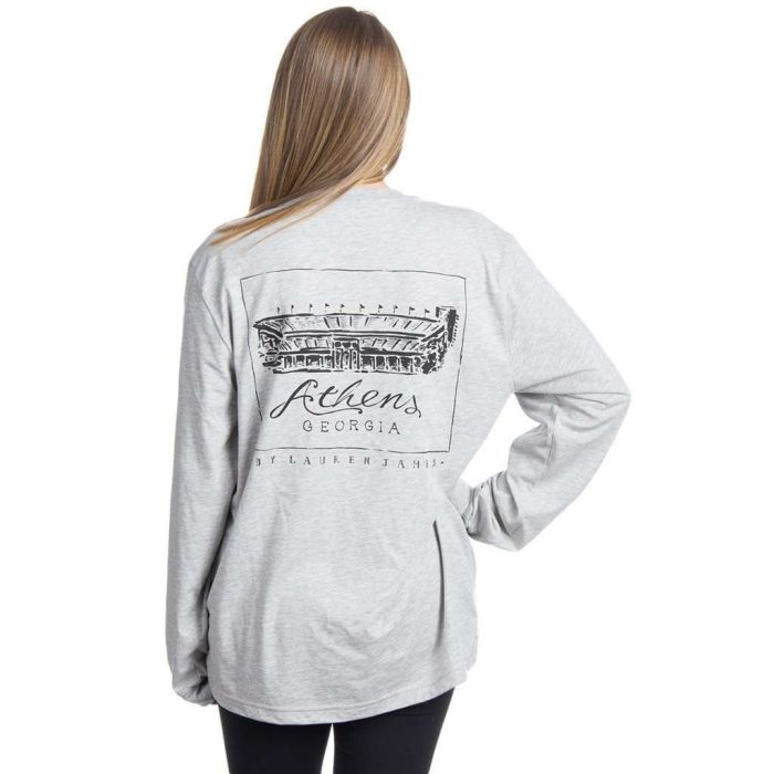 University of Georgia Long Sleeve Stadium Tee in Heather Grey by Lauren James