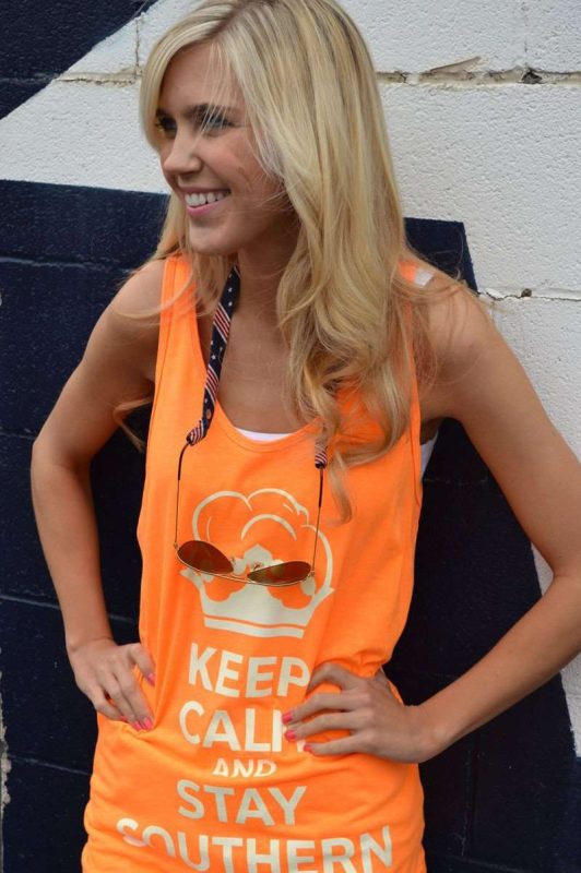 Unisex Keep Calm and Stay Southern Tank Top in Neon Orange