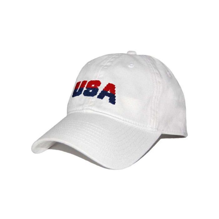 USA Needlepoint Hat in White by Smathers & Branson