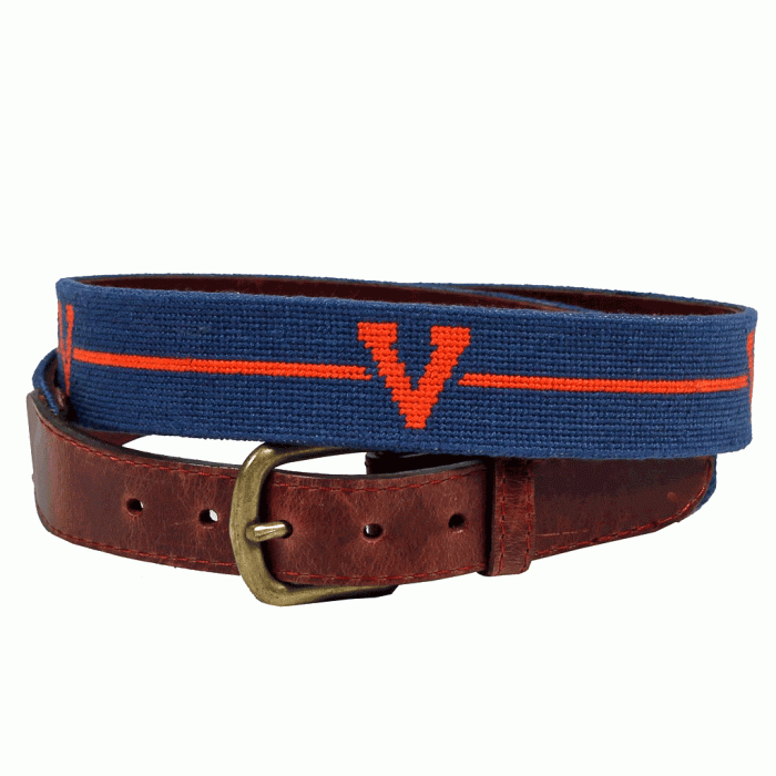 University of Virginia Old Logo Needlepoint Belt by Smathers & Branson