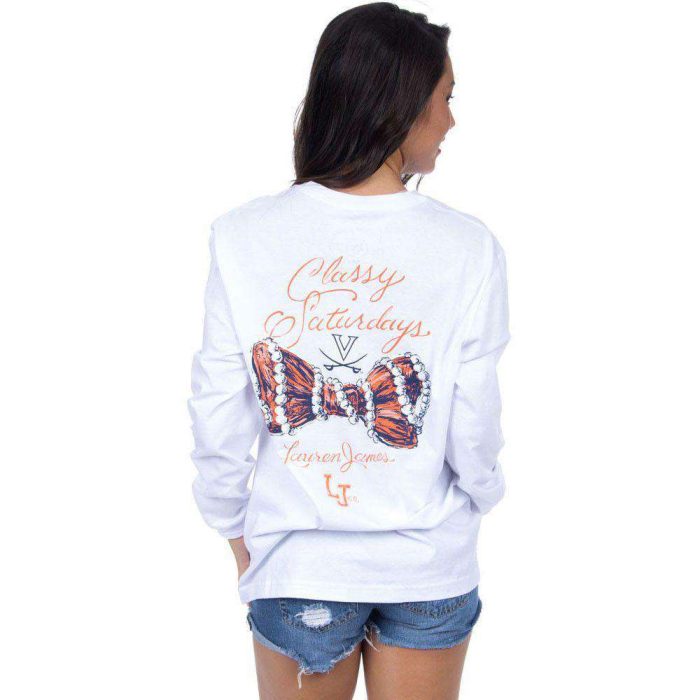 Virginia Classy Saturday Long Sleeve Tee in White by Lauren James