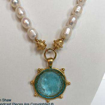 Venetian Glass Pearl Necklace in Aqua by Susan Shaw