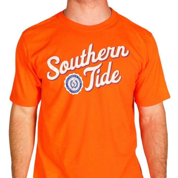 Varsity Tee in Endzone Orange & White by Southern Tide