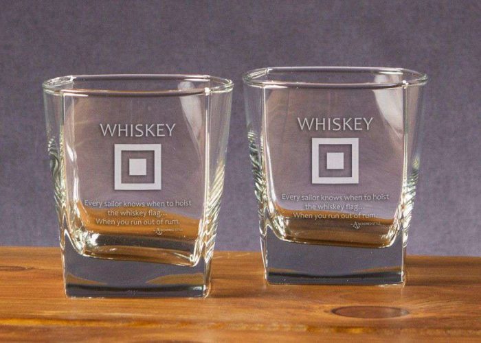 Whiskey Flag Etched Double Old Fashioned Glassware (Set of 2) by Anchored Style