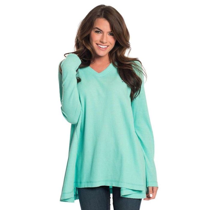 Waffle Knit V-Neck in Aqua Sky by The Southern Shirt Co.