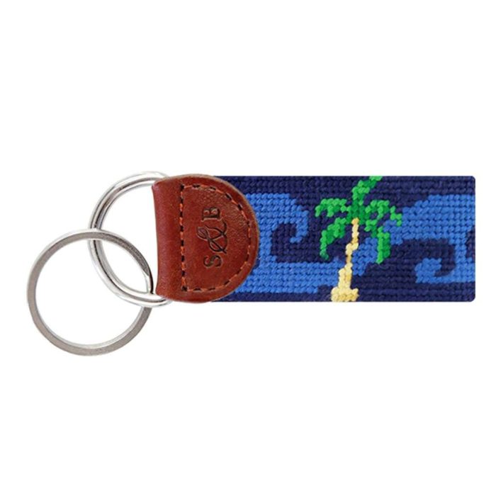 Waving Palms Needlepoint Key Fob in Dark Navy by Smathers & Branson