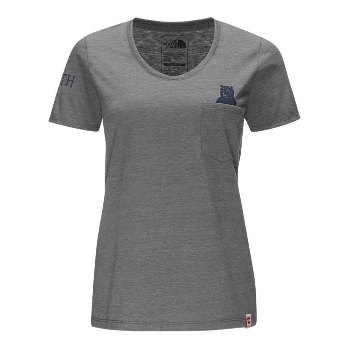 Women's Short Sleeve Americana Pocket Tee in TNF Medium Grey Heather and True Navy by The North Face